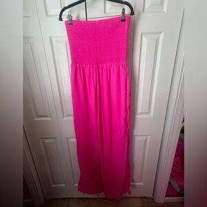 HOT PINK smocked jumpsuit with POCKETS!